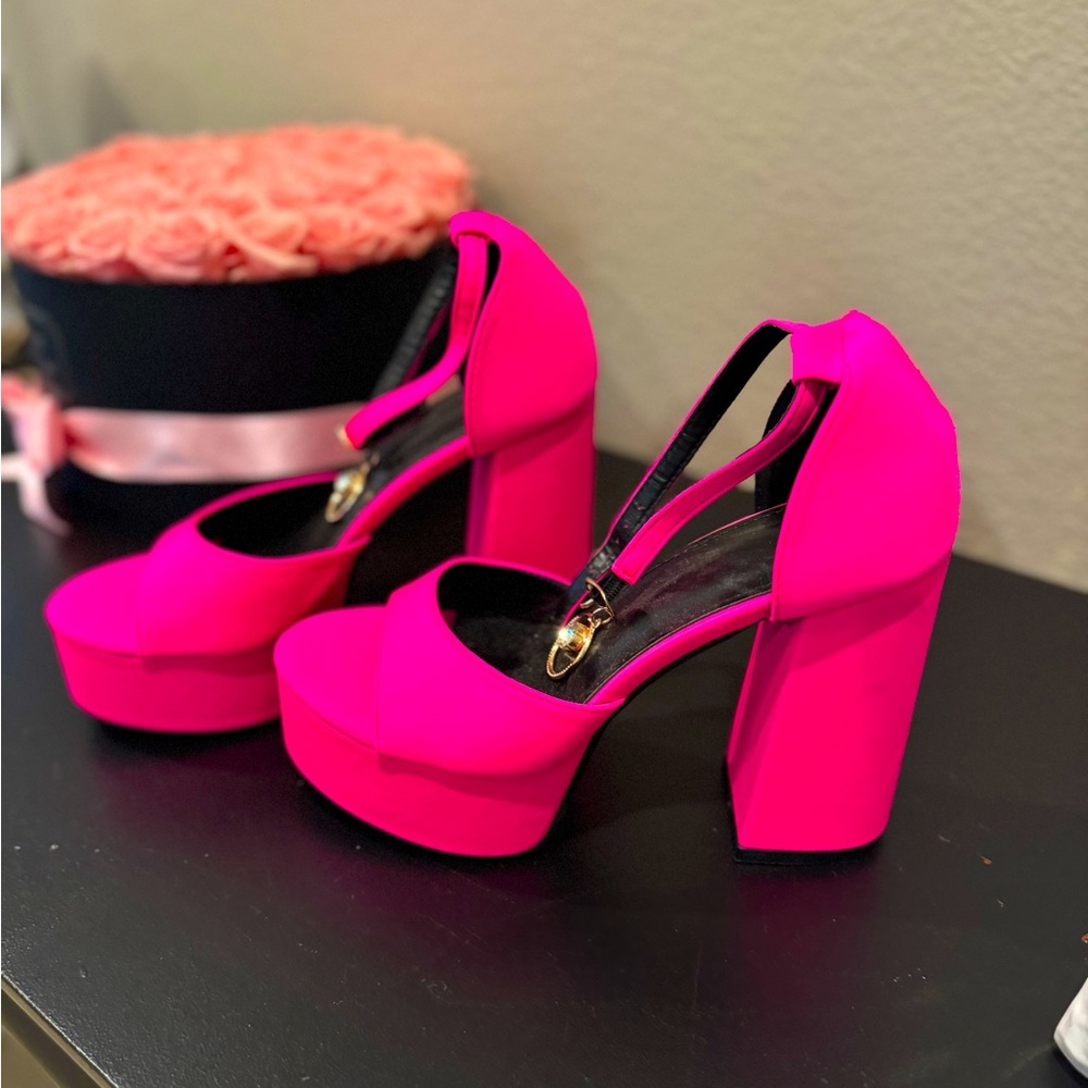 Pink Peep Toe Platform Heels